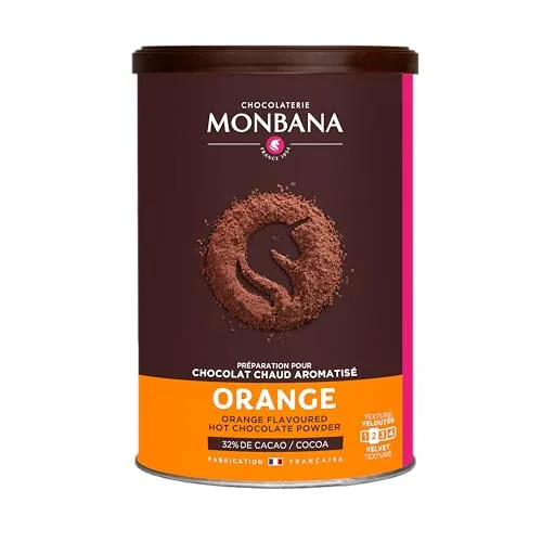 Monbana Trinkschokolade Orange aromatisierte Trinkschokolade mit Orange und Kakao 32% in 250g Dose