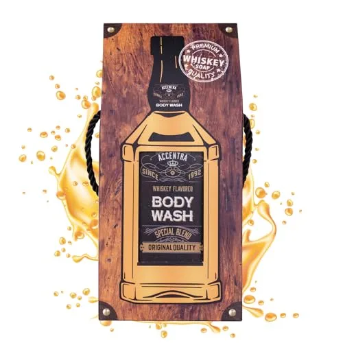 Accentra Duschgel/Badeschhaum für Männer SPECIAL BLEND in Whiskey Flasche inkl. Geschenkbox/Geschenktasche in Schnaps-Optik, 400ml Showergel, Duft: Whiskey - nachfüllbar
