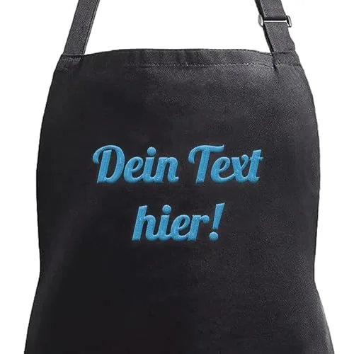Personalisierte Schürze bestickt - 100% Baumwolle - Schürze für Männer & Frauen, verstellbar mit Taschen, ideal als Geschenk - für den Hausgebrauch, Chefköche, Restaurants und Grillpartys (Schwarz)