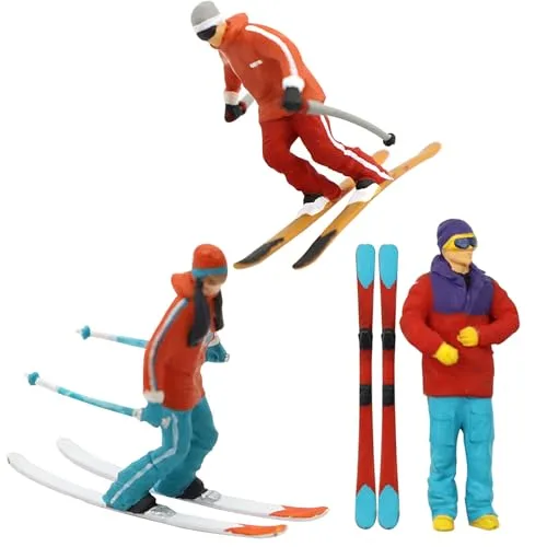 Hsthe Sea 3 Stück Miniatur-Modell Skifahren Figuren Szenario Szenen Mikro Landschaft Gebäude Straße Eisenbahn Dekor