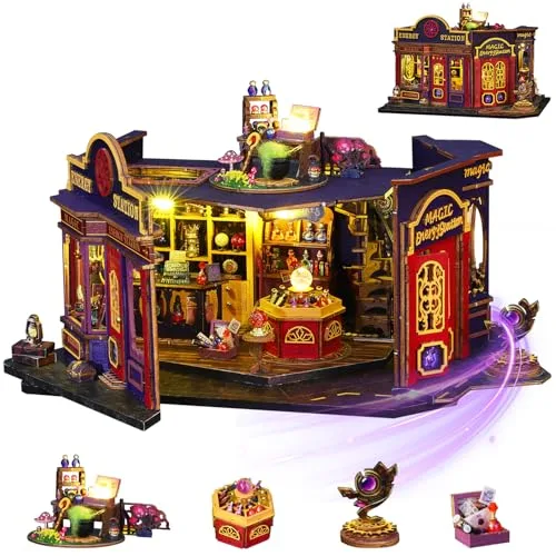 Mostop DIY Miniatur-Puppenhaus-Bausatz, Holz-Puppenhaus-Bausatz, Miniaturhaus-Bausatz mit LED-Beleuchtung, kreative Raumidee für Kinder/Erwachsene, Magic House DIY-Bausätze