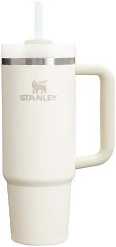 Stanley Quencher H2.0 FlowState vakuumisolierter Becher aus Edelstahl mit Deckel und Trinkhalm, für Wasser, Eistee oder Kaffee, Smoothie und mehr, Cremefarben, 887 ml