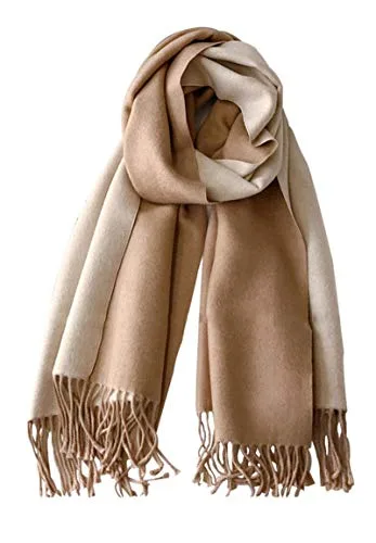 CLELLA Damen Kaschmir Schal Doppelseite Baumwolle mit Quasten Weiche Großer Deckenschal Mehrweg （Braun+Beige）