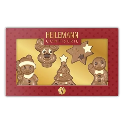 Heilemann Geschenkpackung mit Weihnachtsfiguren aus Edellvollmilch-Schokolade dekoriert, 100 g