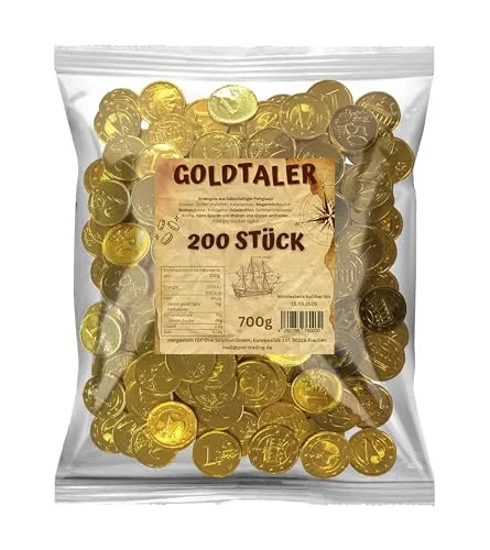 Goldtaler aus Schokolade 200 Stück I ideal für Schatzsuchen, Kindergeburtstage oder als Mitgebsel I Euromünzen als Wurfmaterial für Karneval und Fasching