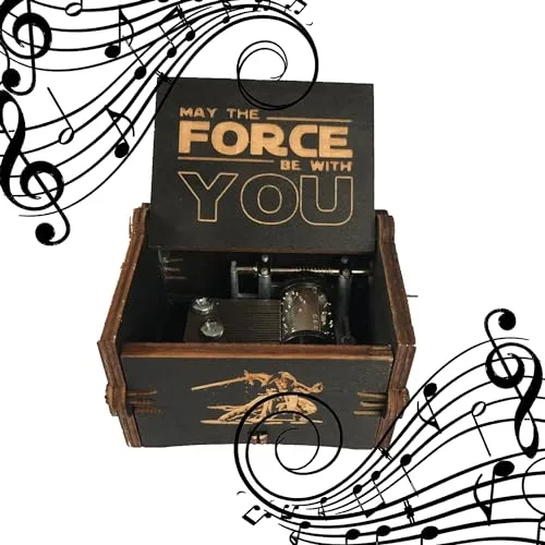 MINGZE Premier Spieluhr, Vielzahl von Stilen Musik-Box Hand-hölzerne kreative Holz Handwerk Gravur aus Holz Dekorative Box (Star Wars（Black）)