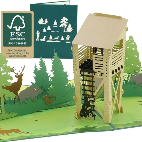 design3dkarten® Pop-up Karte Jagd – originelle Jäger Geschenke, 3D Geburtstagskarte für Jäger oder Glückwunschkarte zum Jagdschein und Jagdprüfung, Gutschein oder Geburtstagsgeschenk für die Jägerin