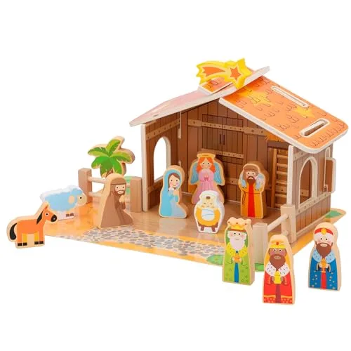 WOOMAX - Weihnachtskrippe aus Holz, 20 Stück (ColorBaby 46204)