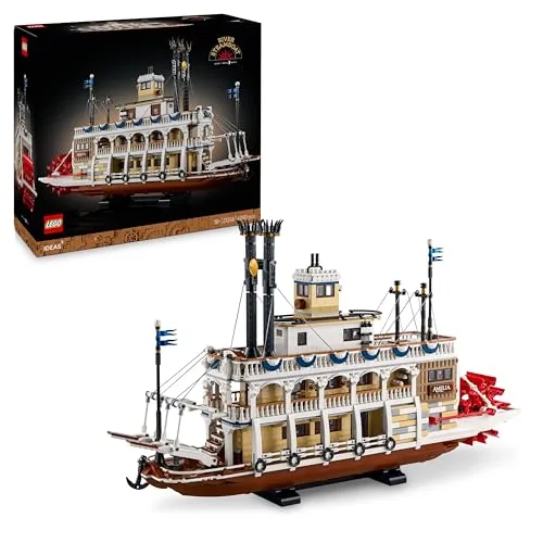 LEGO Ideas Flussraddampfer - Schiffsmodell mit Innenausstattung und interaktiven Funktionen, einschließlich funktionierendes Paddel & Steuerung - Geschenkidee für Männer und Frauen - 21356